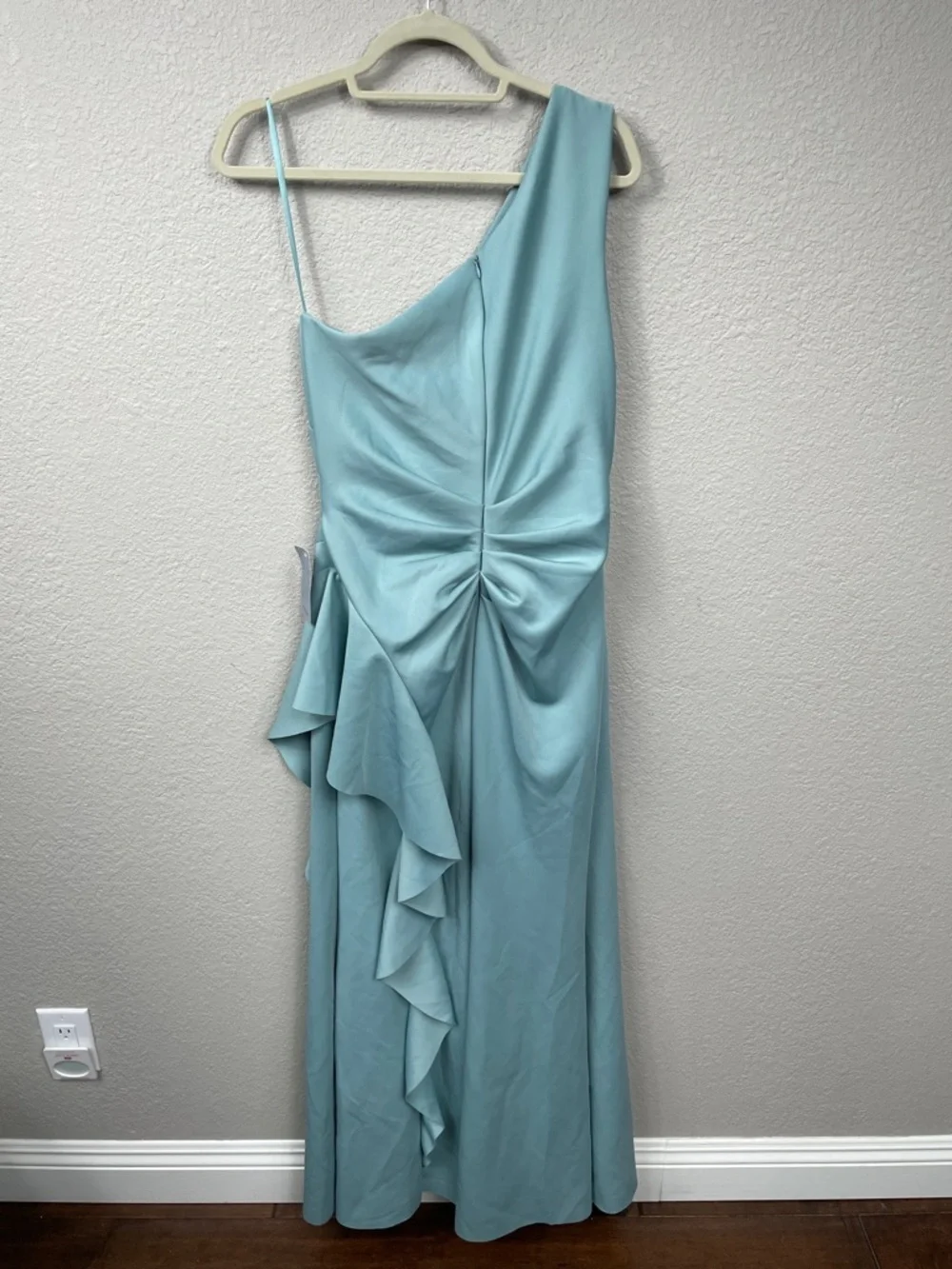 New Xscape Ruffled One Shoulder Scuba Gown Maxi Dress Sage Sz 14